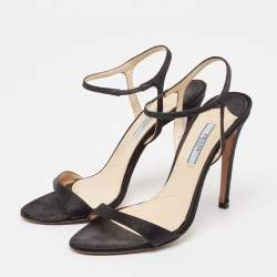 Prada Black Satin Ankle Strap Sandals Size 37.5