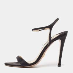 Prada Black Satin Ankle Strap Sandals Size 37.5