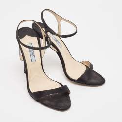 Prada Black Satin Ankle Strap Sandals Size 37.5