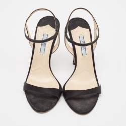 Prada Black Satin Ankle Strap Sandals Size 37.5