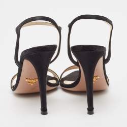 Prada Black Satin Ankle Strap Sandals Size 37.5