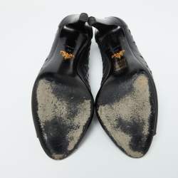 Pre Owned Prada Black Perforated Leather Peep Toe Booties Size 38