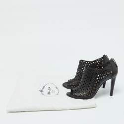 Pre Owned Prada Black Perforated Leather Peep Toe Booties Size 38