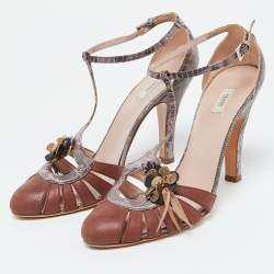 Prada Multicolor Leather Snakeskin and Leather Ankle Strap Sandals Size 39