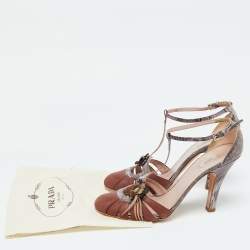 Prada Multicolor Leather Snakeskin and Leather Ankle Strap Sandals Size 39