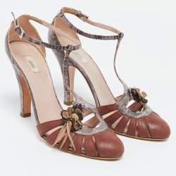 Prada Multicolor Leather Snakeskin and Leather Ankle Strap Sandals Size 39