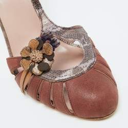 Prada Multicolor Leather Snakeskin and Leather Ankle Strap Sandals Size 39