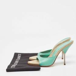 Prada Turquoise Leather and Suede Slide Sandals Size 37