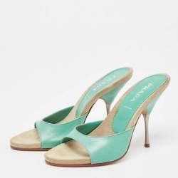 Prada Turquoise Leather and Suede Slide Sandals Size 37