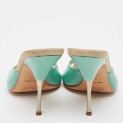 Prada Turquoise Leather and Suede Slide Sandals Size 37