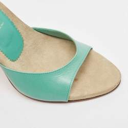 Prada Turquoise Leather and Suede Slide Sandals Size 37