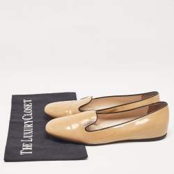 مملوكة مسبقًا Prada Beige Patent Leather Smoking Slippers Size 36.5