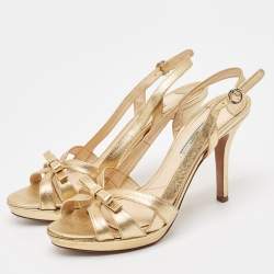 Prada Gold Leather Slingback Sandals Size 38.5