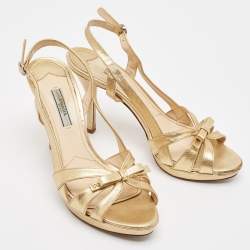 Prada Gold Leather Slingback Sandals Size 38.5