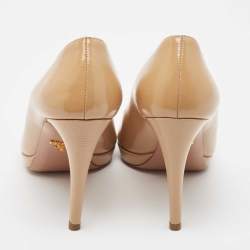 Prada Beige Patent Leather Peep Toe Pumps Size 38