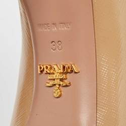 Prada Beige Patent Leather Peep Toe Pumps Size 38