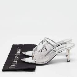 Prada Transparent PVC Logo Print Slide Sandals Size 38