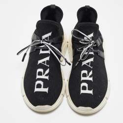 Prada Black Knit Fabric Lace Up Sneakers Size 39.5