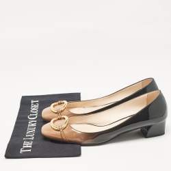 Pre Owned Prada Black/Beige Patent Leather Block Heel Pumps Size 40