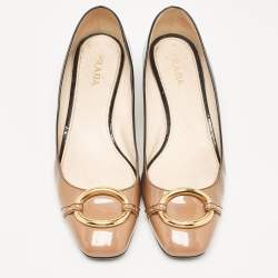 Pre Owned Prada Black/Beige Patent Leather Block Heel Pumps Size 40
