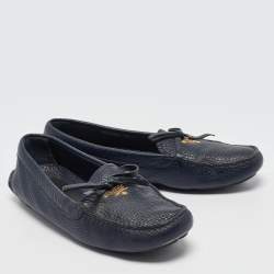 Prada Navy Blue Leather Slip On Loafers Size 38