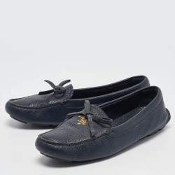 Prada Navy Blue Leather Slip On Loafers Size 38