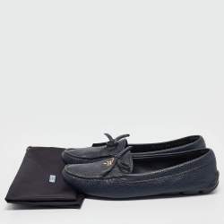 Prada Navy Blue Leather Slip On Loafers Size 38