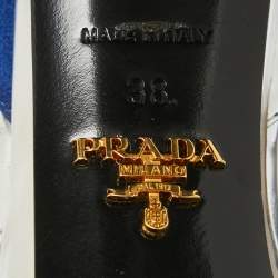Prada Silver/Blue Leather and Suede Platform Slingback Sandals Size 38
