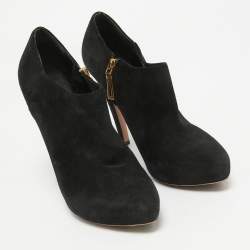 Prada Black Suede Ankle Booties Size 37.5