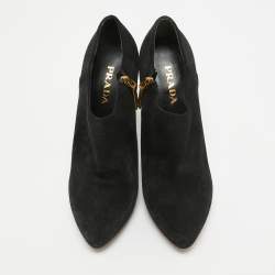 Prada Black Suede Ankle Booties Size 37.5