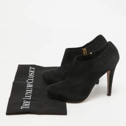 Prada Black Suede Ankle Booties Size 37.5