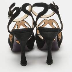 Pre Owned Prada Black Suede Ankle Strap Sandals Size 38