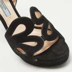 Pre Owned Prada Black Suede Ankle Strap Sandals Size 38