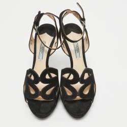 Pre Owned Prada Black Suede Ankle Strap Sandals Size 38