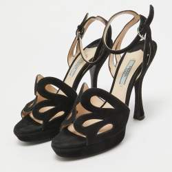 Pre Owned Prada Black Suede Ankle Strap Sandals Size 38