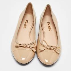 Prada Beige Patent Leather Ballet Flats Size 35.5
