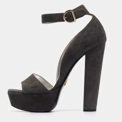 Prada Grey Suede Platform Ankle Strap Sandals Size 39