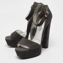 Prada Grey Suede Platform Ankle Strap Sandals Size 39