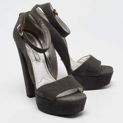 Prada Grey Suede Platform Ankle Strap Sandals Size 39