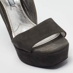 Prada Grey Suede Platform Ankle Strap Sandals Size 39