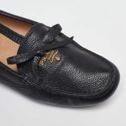 Prada Black Leather Bow Loafers Size 37.5