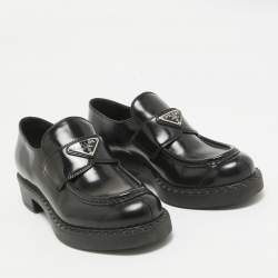 Pre Owned Prada Black Brushed Leather Slip On Loafers Size 39
