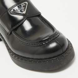 Pre Owned Prada Black Brushed Leather Slip On Loafers Size 39