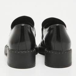 Pre Owned Prada Black Brushed Leather Slip On Loafers Size 39