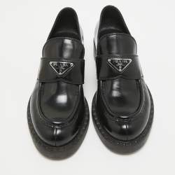 Pre Owned Prada Black Brushed Leather Slip On Loafers Size 39