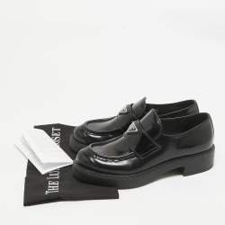 Pre Owned Prada Black Brushed Leather Slip On Loafers Size 39