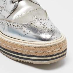 Prada Silver Leather Lce Up Derby Size 36.5