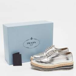 Prada Silver Leather Lce Up Derby Size 36.5