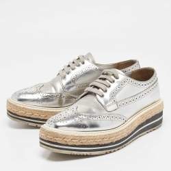 Prada Silver Leather Lce Up Derby Size 36.5