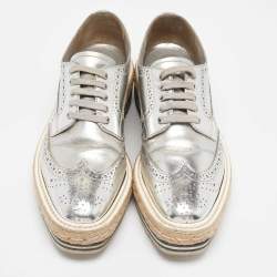 Prada Silver Leather Lce Up Derby Size 36.5